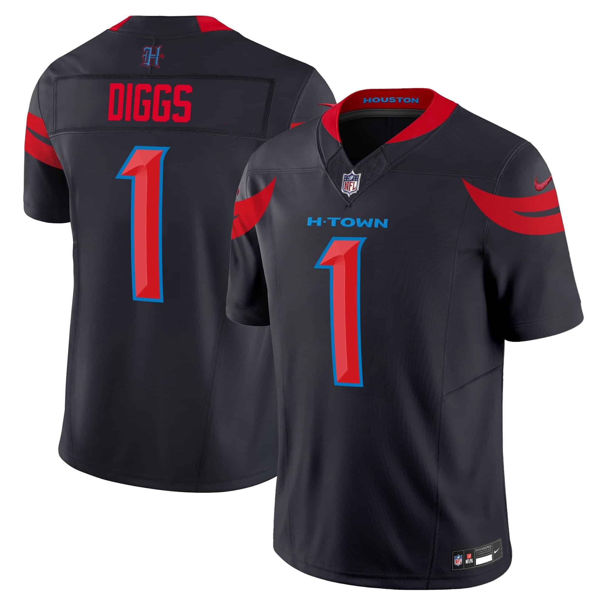 Men Houston Texans #1 Diggs Black 2024 Nike Vapor Limited NFL Jersey style 2